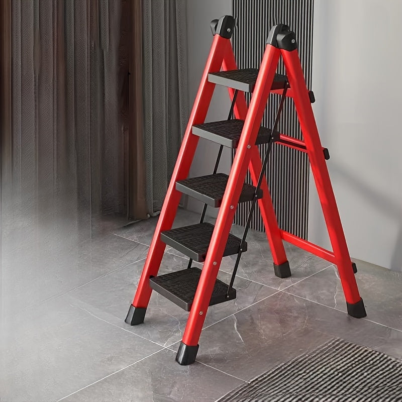 Lightweight folding step ladder for household use with wide, non-slip pedals. Suitable for adults.