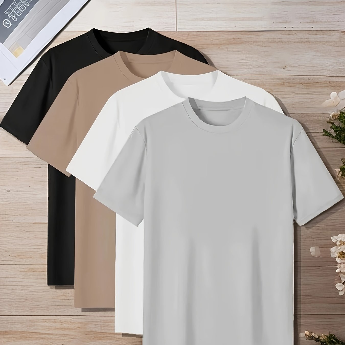 Set of 4 Men's Plain Short Sleeve T-Shirts