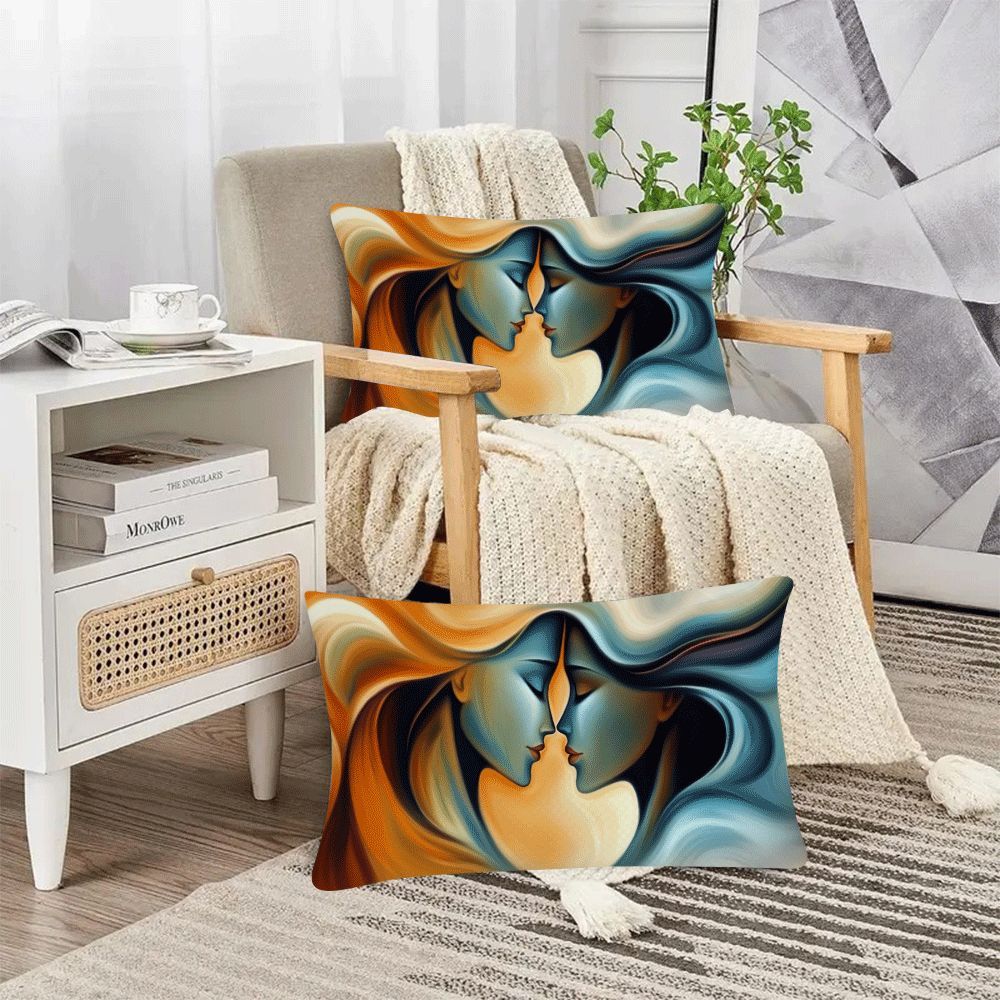 Abstract Love Embrace Square Cushion Covers - Set of 2, 50.8x30.48cm, Suitable for Home and Outdoor Use, Easy to Clean with Zip Closure, Machine Washable (Pillow Insert Not Included)