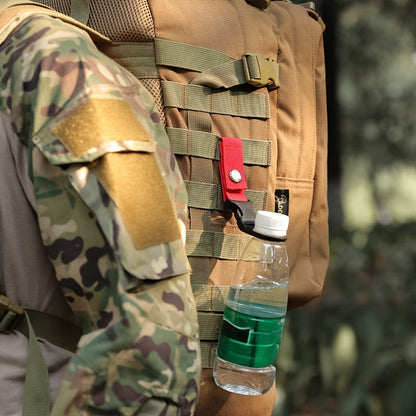 The durable Tactical Nylon Water Bottle Holder with Carabiner Clip is perfect for outdoor adventures such as camping and hiking. Stay hydrated on the go with this multi-functional beverage strap.