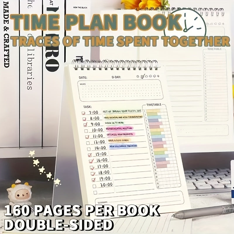 A5 Daily Planner Notebook with 160 pages in English for organizing schedules and tasks in office or school.