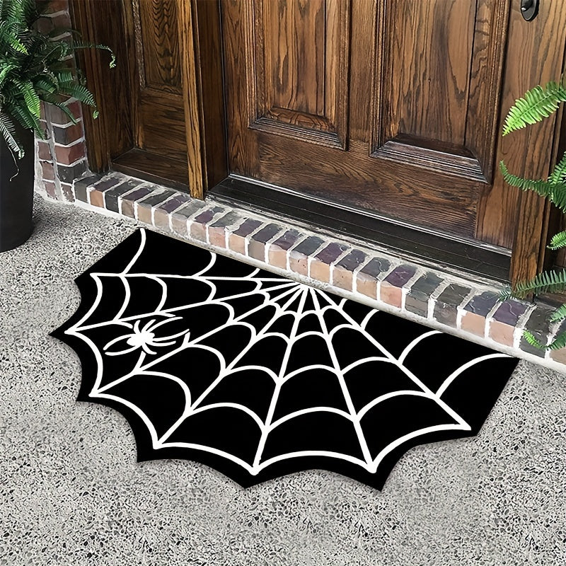 Polyester Halloween Spider Web Doormat - Machine Washable, Non-Slip, and Water Absorbent for Entryway - Festive Rug for Bathroom and Home Entrance