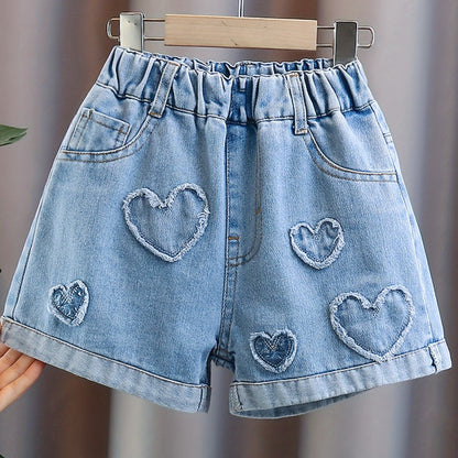 Girls Pull-on Jean Shorts with Heart Patches