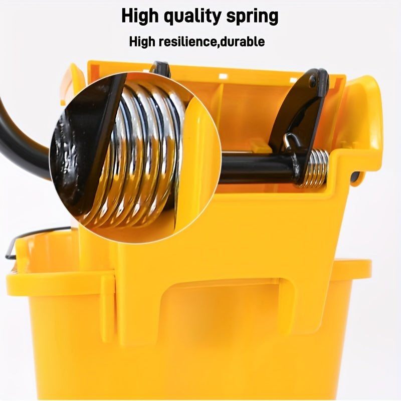 20L Yellow Commercial Mop Bucket with Wringer and Hand Press Floor Cleaning Cart for Home, School, Hotel, Shopping Centers - Sturdy Plastic Bucket for Living Room, Bedroom, Bathroom, and Kitchen Cleaning, with Water Squeezer