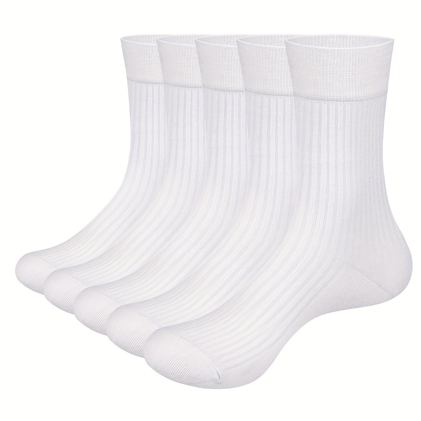 5 pairs of men's solid crew socks made of breathable bamboo fiber blend for comfortable and casual outdoor wear in all seasons.