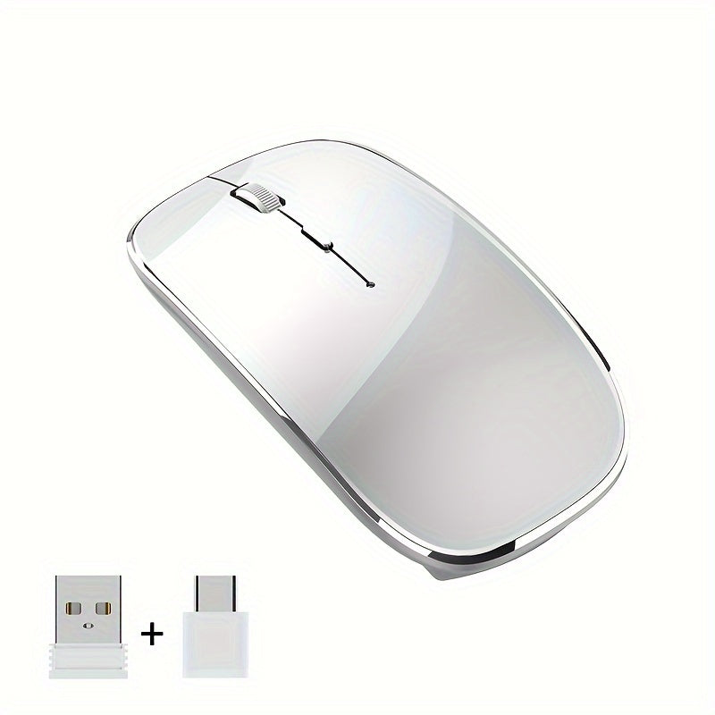 1pc Type-C Rechargeable Wireless Mouse with 2.4G Dual Receiver, Silent Operation, Durable Plastic Build, Long-Lasting Battery - Compatible with Multiple Devices