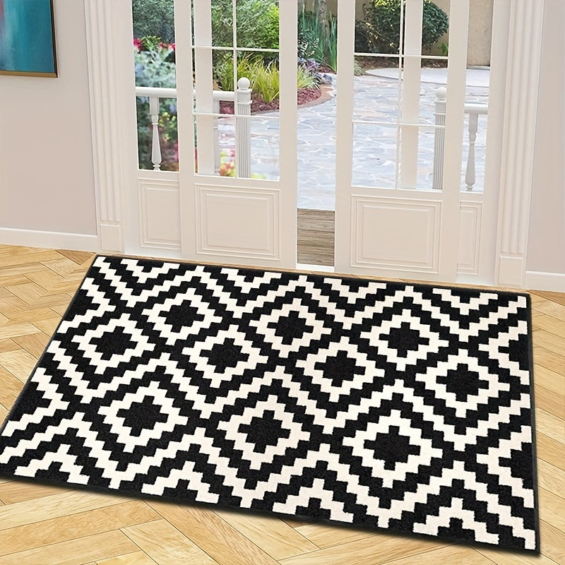 Plaid Doormat with Stain-Resistant Features - Absorbent and Non-Slip Rug for Entryways with Velvet Backing, Printed Design, Resistant to Dirt