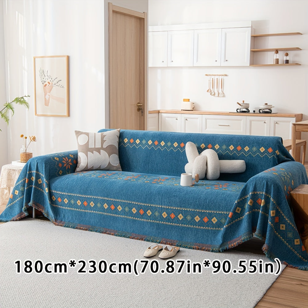 Thick Chenille Boho Sofa Throw Blanket with Pet Protection & Non-slip Design for Home Decoration.