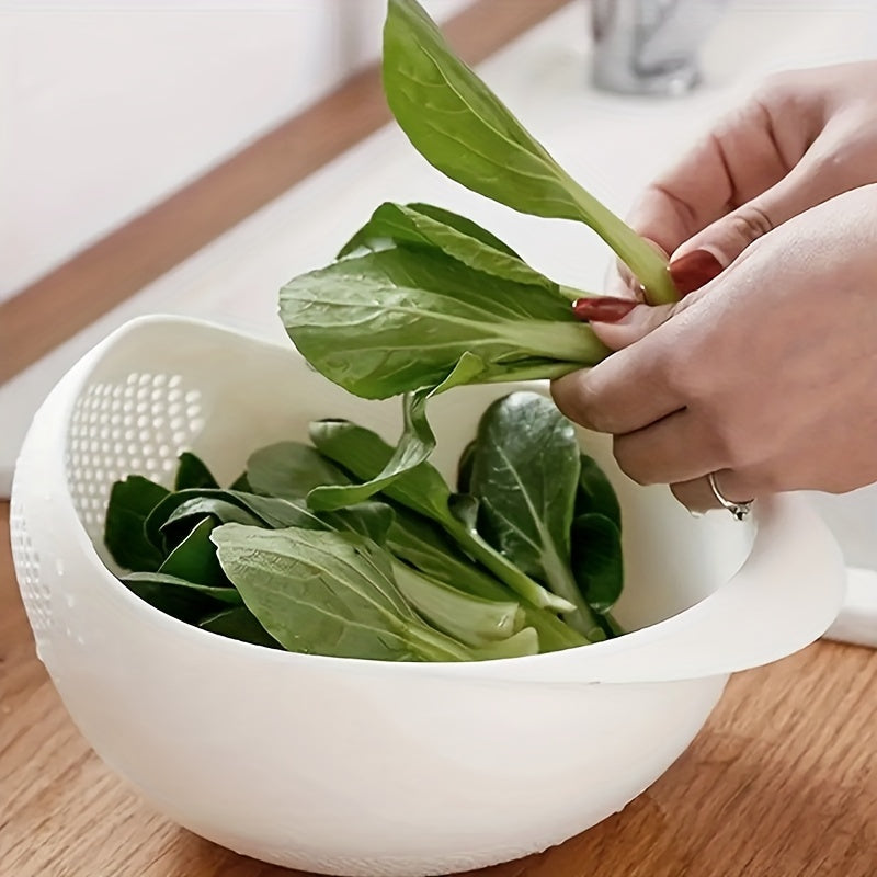 Large plastic rice washing basin with leak-proof sieve, perfect for draining fruits and vegetables safely in the kitchen.