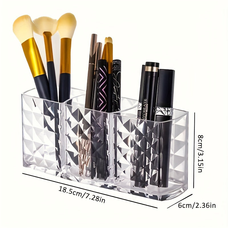 Plastic makeup organizer with multiple compartments, perfect for organizing cosmetics. Lightweight and freestanding, no electricity needed. Ideal for home and living room organization.