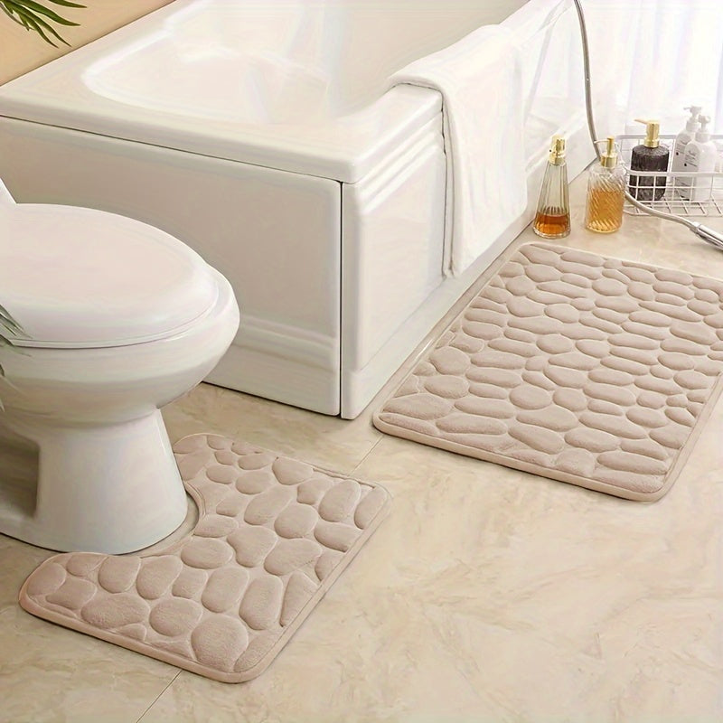 Soft 25D sponge bath mat set, 2 pieces, highly absorbent and non-slip, ideal for bathtubs and showers.