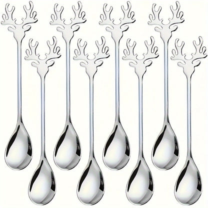 Elk Coffee Spoons - Stainless steel deer head spoon for coffee or dessert, perfect Christmas gift. Great for home, restaurant, or cafe use.