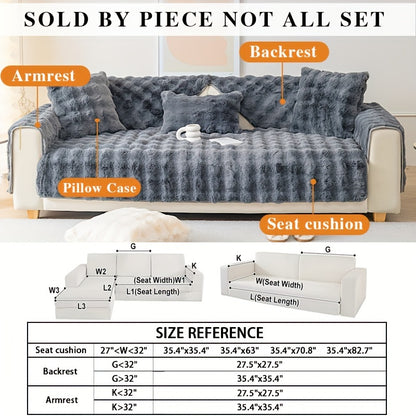 Imitation rabbit plush sofa cover for winter warmth, non-slip protection for furniture in home or office.