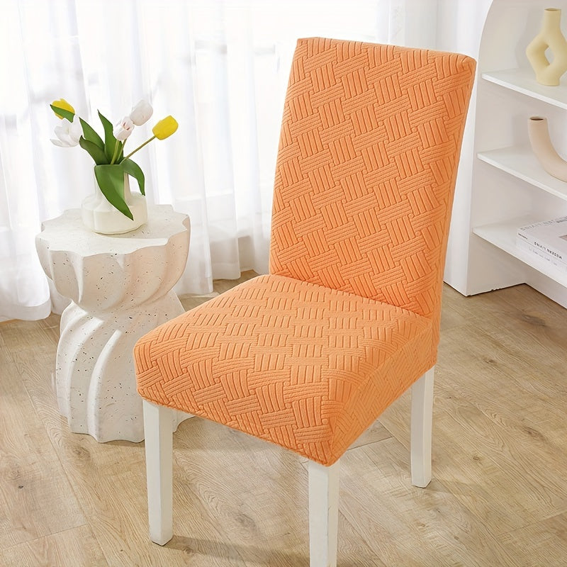 Elastic chair covers in sets of 2, 4, or 6 for restaurant and hotel dining chairs provide protection.