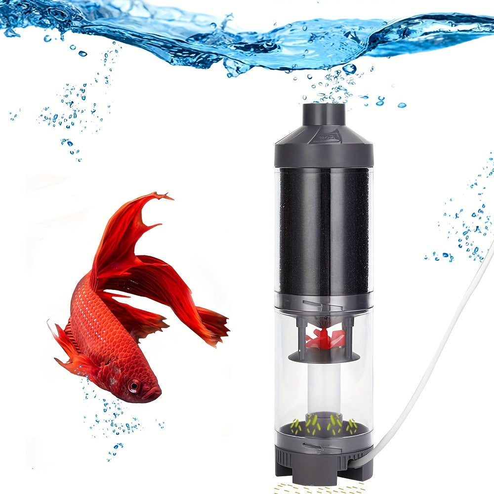 Automated filter cleaning system for aquarium fish waste with air pump.