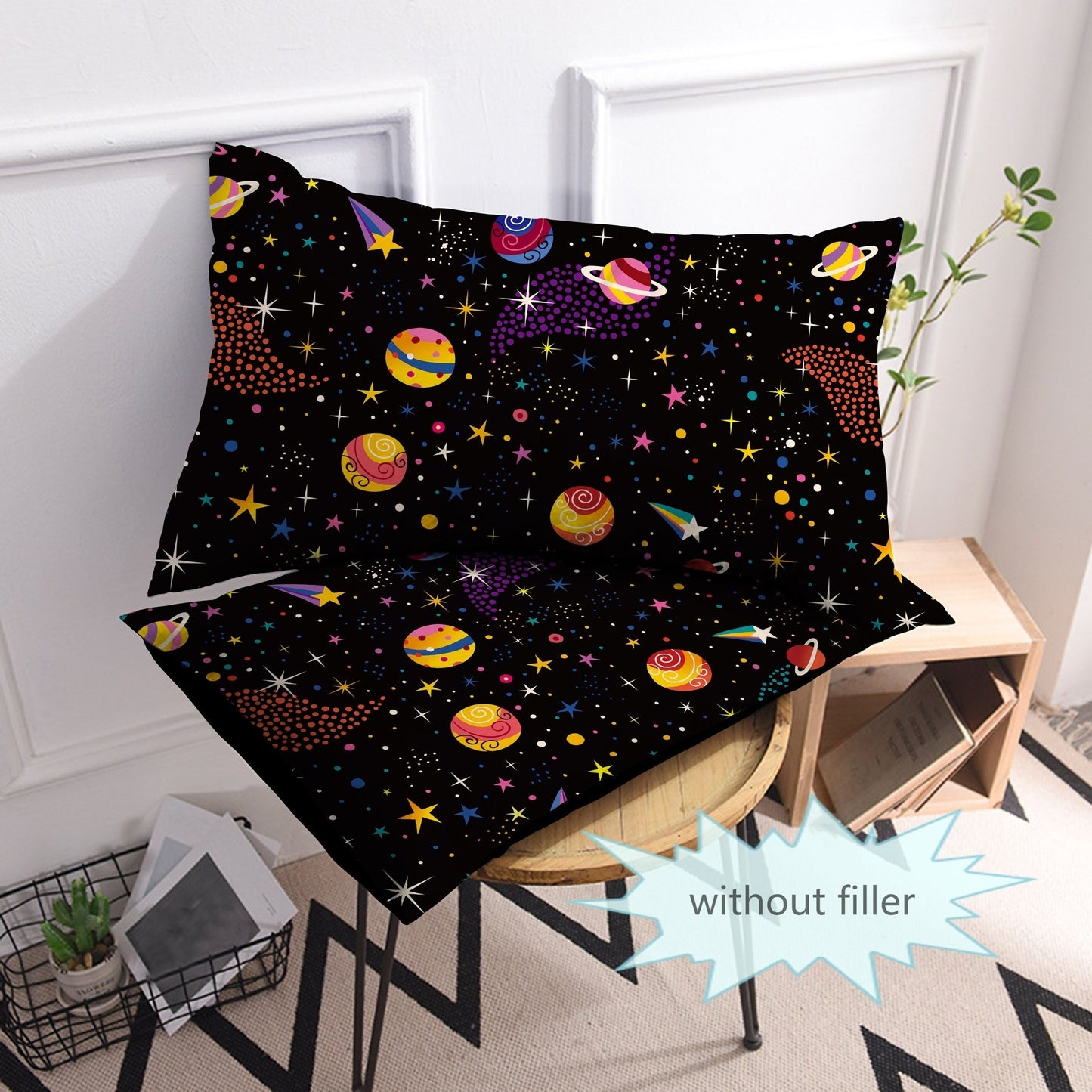 Two Starry Sky Planet Printed Pillowcases (Pillow Core Not Included), Breathable and Soft Covers for Pillows, High-Quality Protector for Bedroom, Sofa, and Home Decor.