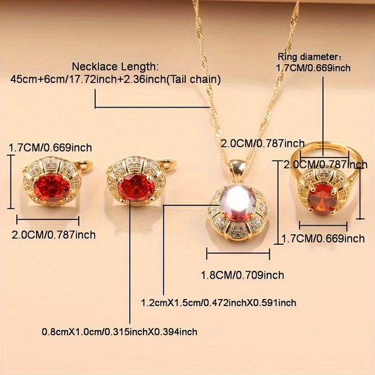 Opulent 5-Piece Women's Jewelry Set - Featuring Earrings, Necklace, Ring & Bracelet adorned with Shimmering Cubic Zirconia - Ideal for Weddings & Special Occasions