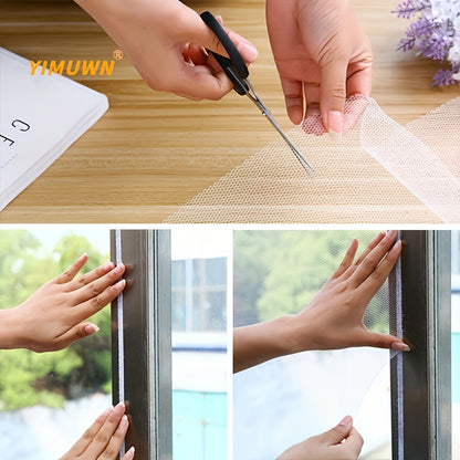 Self-adhesive window screen set for multiple windows, mosquito-proof and cuttable, includes hooks and adhesive tape for easy installation. Great for home decoration.