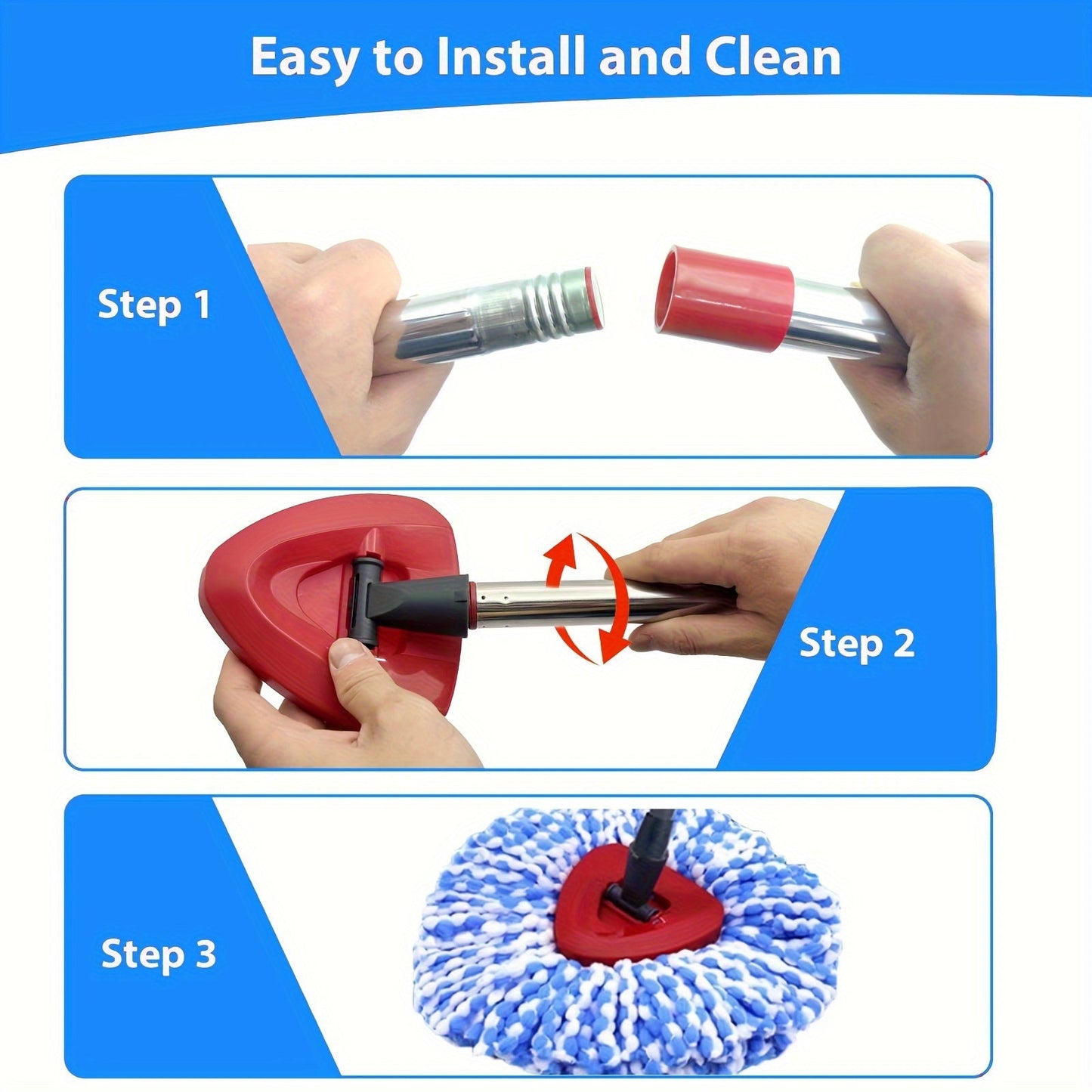 Get the Home Times Microfiber Spin Mop Replacement Heads and Handle Set, perfect for use with O Cedar RinseClean 2 Tank. This combo pack includes 4 refills, an extendable mop stick (76.2-147.32 cm), and a base for a complete cleaning solution.