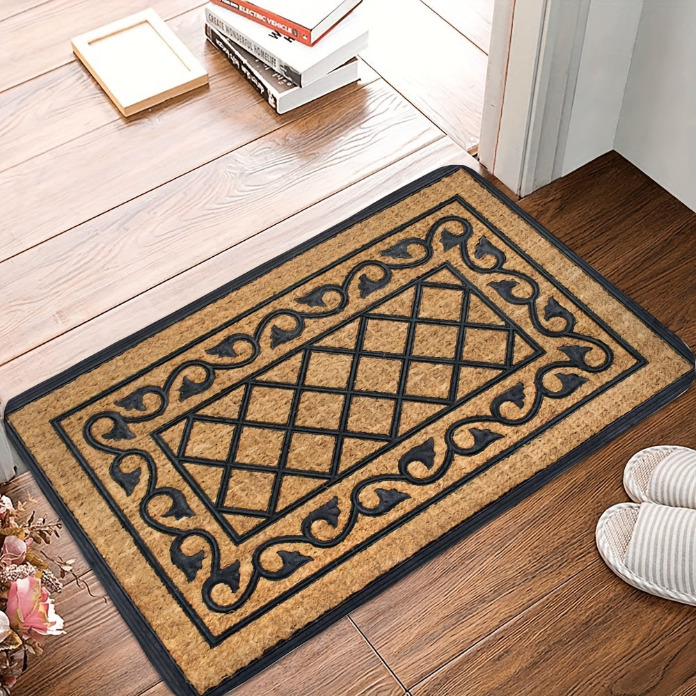 Rectangular Outdoor Entrance Rug with PVC Non-Slip Backing, Durable Polyester Construction - Easy-Clean Welcome Carpet for Front Door, 1 Piece