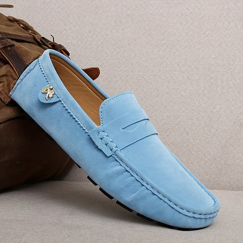 Microfiber loafers with solid color, rubber sole, and polyurethane insole for all-season comfort in casual, party, and wedding activities.