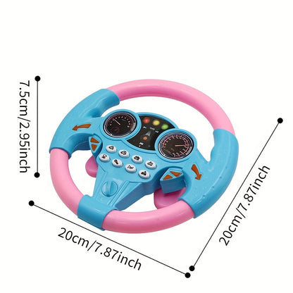 Children's driving simulator steering wheel toy with suction cups, educational interactive car wheel made of plastic. Multi-functional with sound effects in pink and yellow, perfect gift