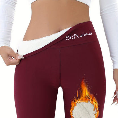 Elegant fleece-lined leggings with flame detail perfect for fall and winter.