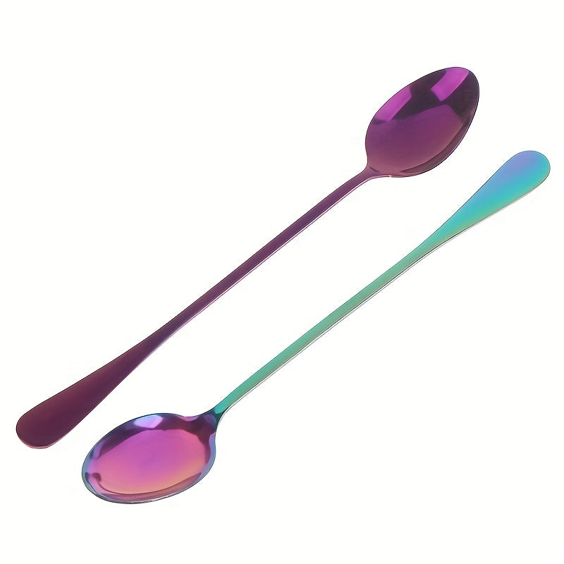 Long-handled Rainbow Tableware Spoon for stirring honey, coffee, and ice cream.