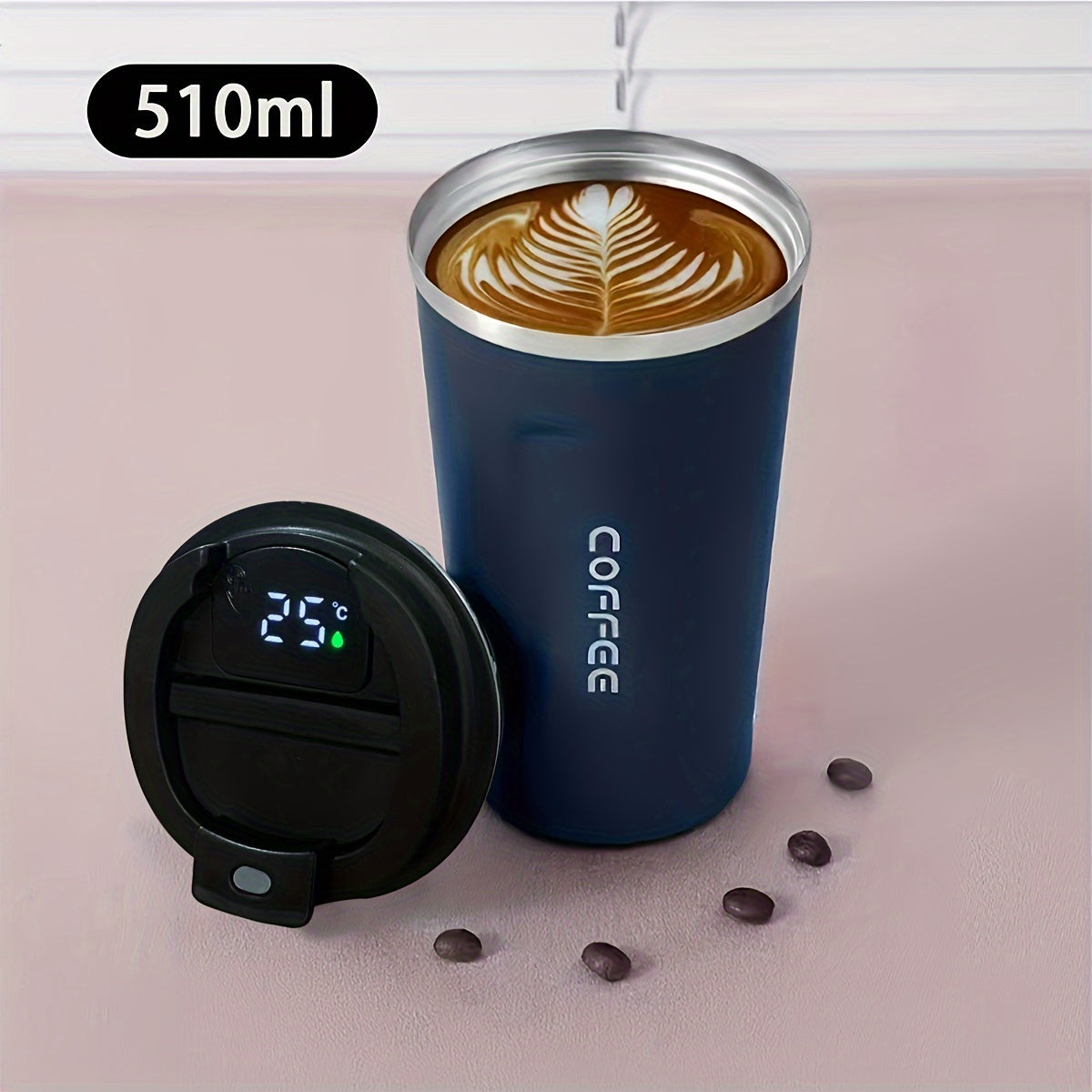 17oz Insulated Coffee Pot with Smart Temperature Display, made of 304 Stainless Steel. Ideal for outdoor activities, driving, camping, and as a birthday gift.