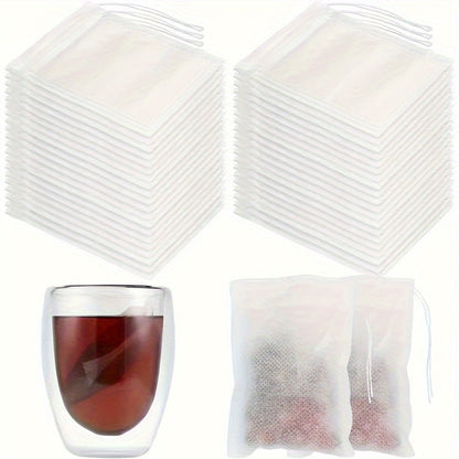 Disposable Corn Fiber Tea Bags with Drawstring, 100 Pieces - Food-Safe Pouches for Loose Leaf Tea Filtration