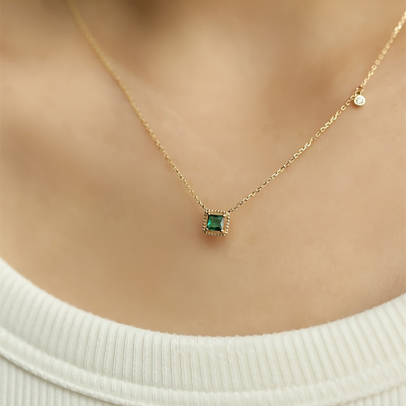 925 Sterling Silver Pendant Necklace with a Hollow Square Green Celestial Symbol and Synthetic April Birthstone Zirconia. This Elegant and Sexy Necklace is 925 Silver Plated, perfect for Daily Wear and as a Gift for Valentine's Day.