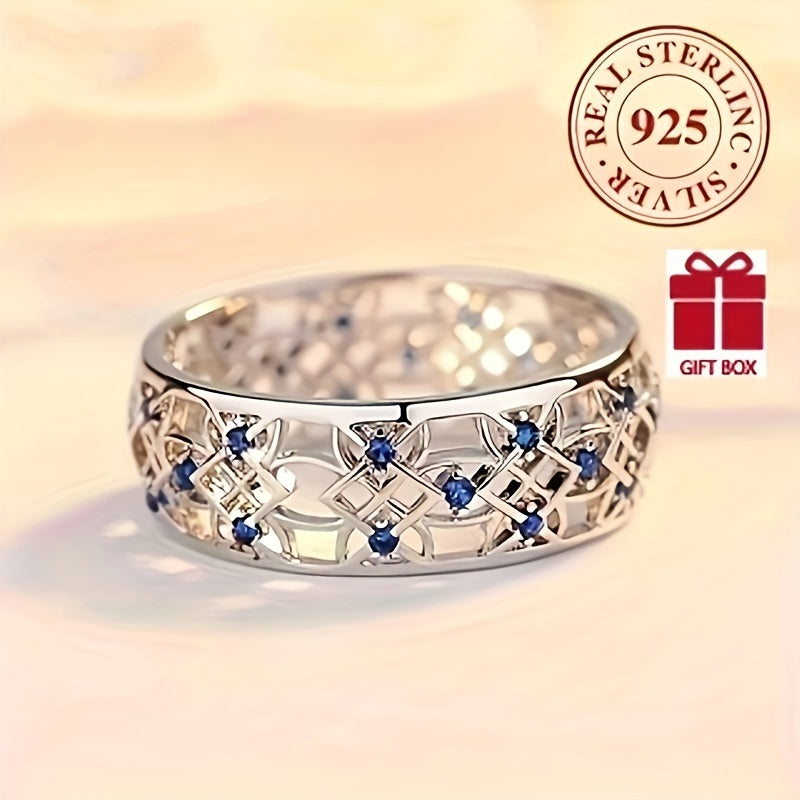 This stunning women's wedding ring is made of elegant 925 pure silver and features a beautiful blue super glossy zirconia stone. It is perfect for daily wear or as a special gift for occasions such as weddings, Valentine's Day, birthdays, parties, and