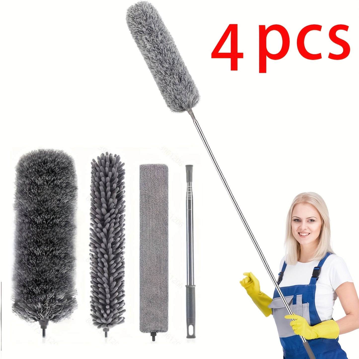 Bundle of six to seven microfiber dust dusters, with a feather duster belt, a telescopic extension pole of 279.4 cm, a reusable flexible dust duster, a washable lightweight dust duster, perfect for cleaning ceiling fans and cars.