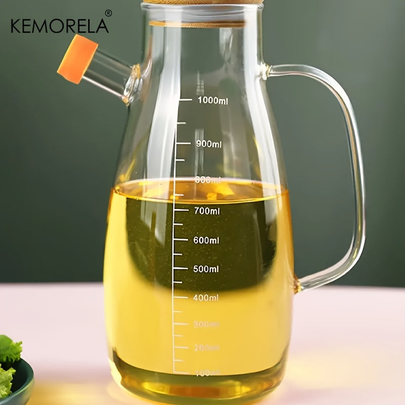 KEMORELA Glass Olive Oil Dispenser, Leak-Proof Condiment Bottle with Measurements, Machine Washable, Rectangle Shaped Oil & Vinegar Cruet - Patterned Design