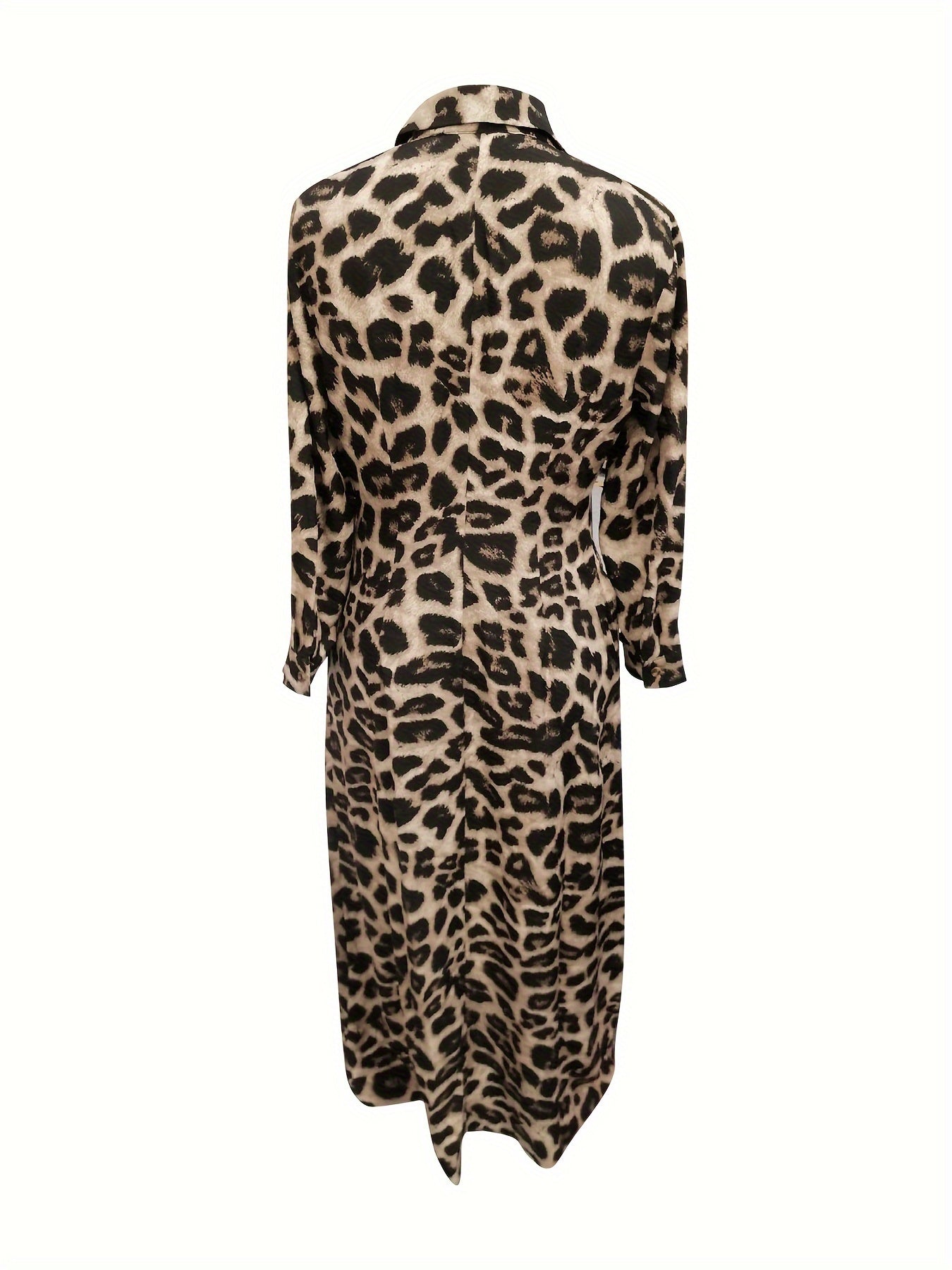 Stylish maxi dress with leopard print and button front, perfect for spring and fall. Women's fashion.