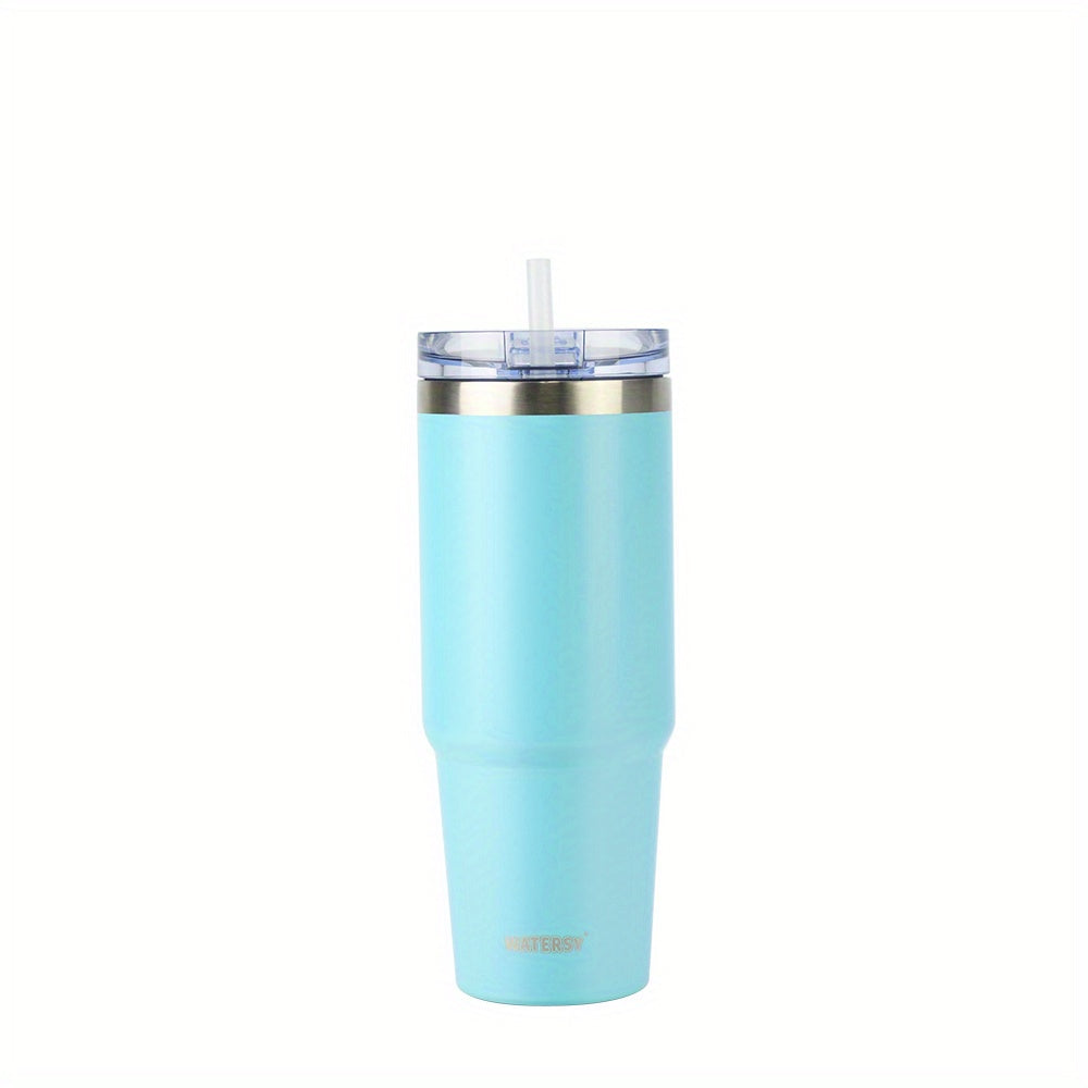 30oz stainless steel popsicle cup with push piece switch cover, straw, and color box packaging.