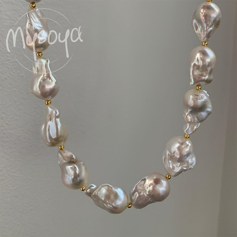 This elegant and unique baroque freshwater pearl necklace from MYSOYA Brand is the perfect accessory for any occasion. With pearls ranging from 14-23mm in size, this handmade boho necklace is a stunning choice for a party, wedding, anniversary, or as a