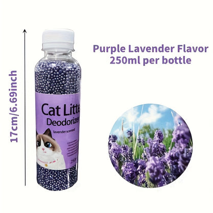 Natural plant-based cat litter deodorizer beads neutralize odors, create a fresh scent, and are pet-friendly and non-toxic.