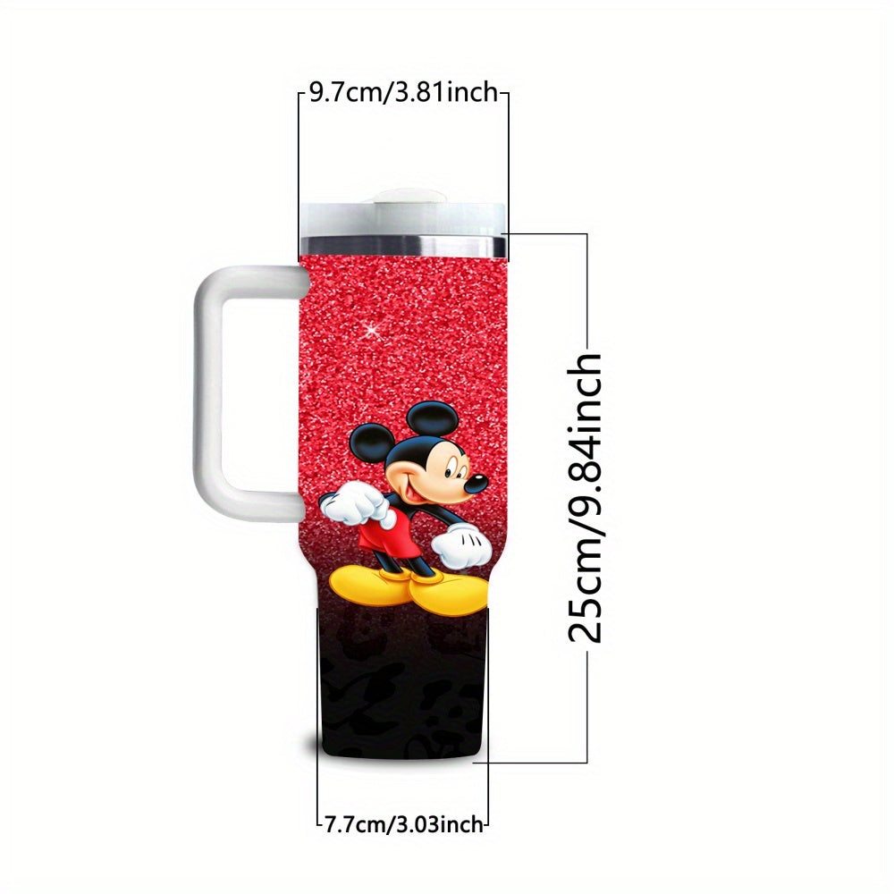 Mickey Mouse 40oz Stainless Steel Tumbler with Handle, Straw - BPA-Free, Ideal for Home & Car