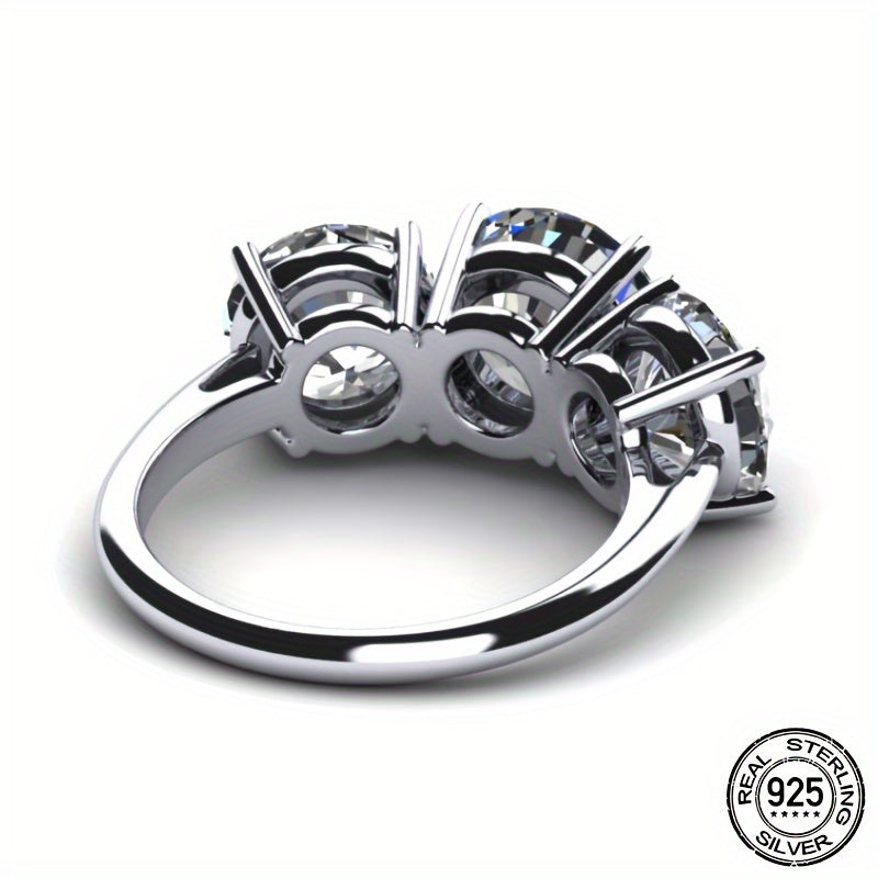 This elegant and luxurious three-stone engagement ring features a 4 carat Moissanite set in 925 Sterling Silver. It is the perfect accessory for daily wear, proposals, birthdays, anniversaries, or any special occasion. Its elegant and bling style makes