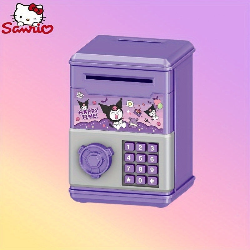 The Sanrio Mini Password Coin Bank is a high-value jar for coins and banknotes, featuring a cute cartoon design of Curly Melody with an educational self-aware password lock.