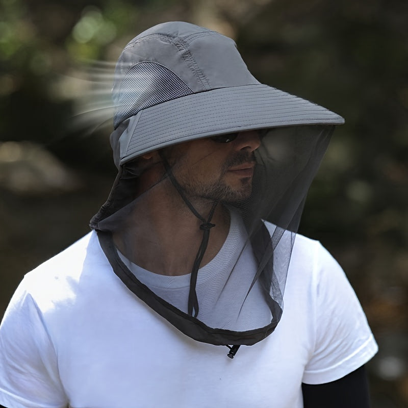 Outdoorsmen's Mesh Hat with Face Cover, Sun Protection and Breathable Mesh Mask - Perfect for Night Fishing