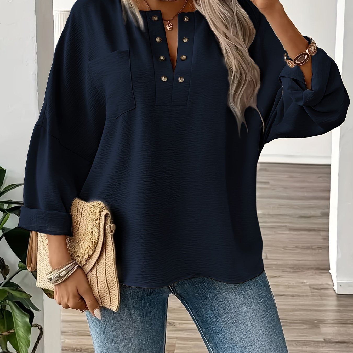 Spring and Autumn Large Size Women's Loose-Fitting Long Sleeve Shirt