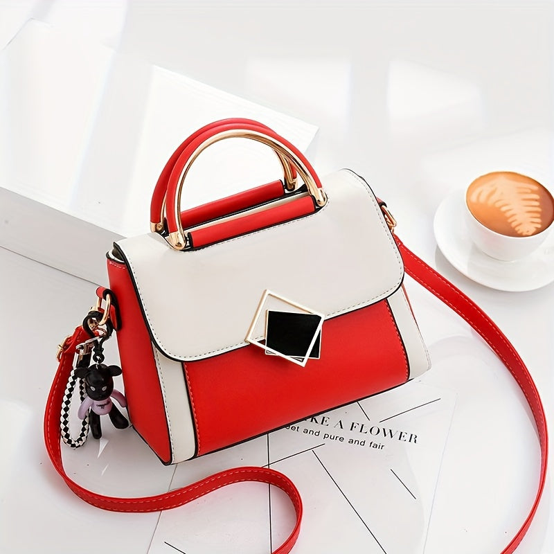 Chic color contrast handbag with lock detail perfect for women.