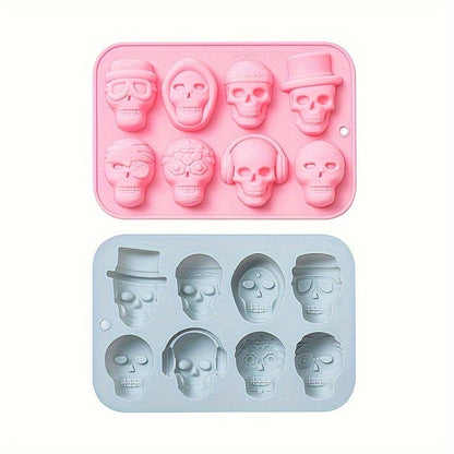 Silicone Mold Tray in Skull Shape with 8 Cavities, Perfect for Making Chocolate, Baking Cake, Jelly, Halloween Candy, Ice Cubes, Crafted from Durable Non-Stick Silicone