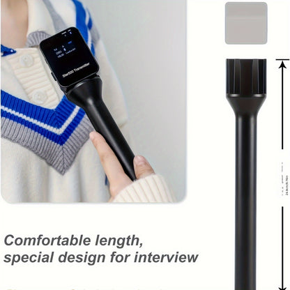 Wireless handheld microphone grip with adapter for interviews.