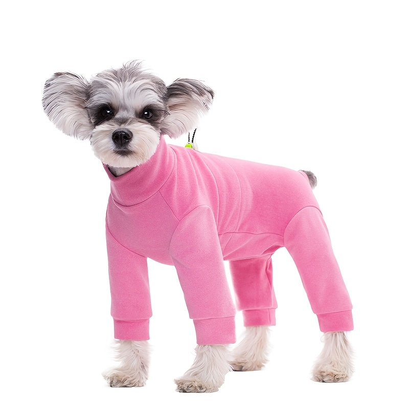 Pet jumpsuit for dogs and cats, made of 100% polyester thermal fleece with adjustable chest. Suitable for small, medium, and large breeds in all seasons.