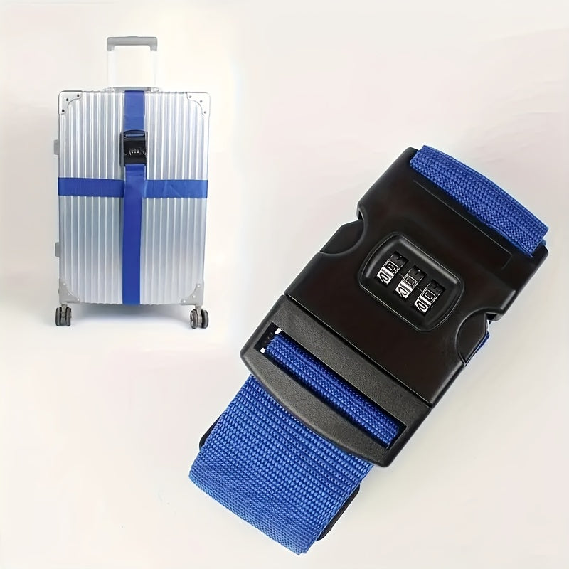 Secure your luggage with this durable adjustable strap featuring a password lock. Includes a nylon crossbody bag hook and name tag for easy identification while traveling. This single piece luggage security strap is both durable and reliable.