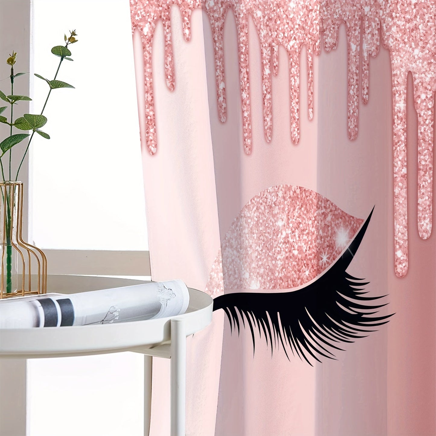 Set of two Eyelash Printed Curtains, Rod Pocket Window Treatments ideal for Bedroom, Office, Kitchen, Living Room, Study, and Home Decor. Enhance your room with stylish and aesthetic decorative curtains.