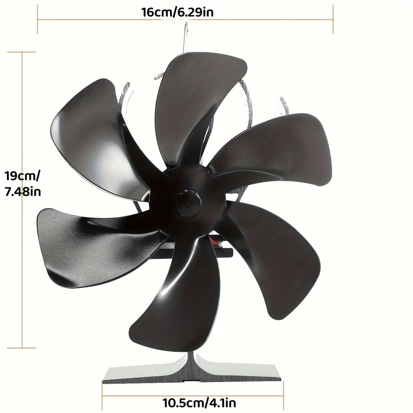 Single piece Stove Fan powered by heat, designed for use with fireplaces, featuring 6 blades for efficient heat distribution. This quiet wood burning stove fan is also suitable for use with Buddy Heater, gas, and pellet stoves, making it a versatile